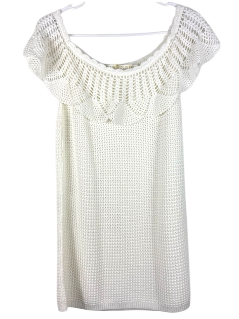 Marie Oliver Ivory Crochet Knit Top Ruffle Neck Cotton Boho Size S